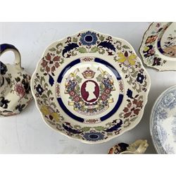 Masons Ironstone bowl commemorating Silver Jubilee, limited edition, together with Masons Mandalay pattern jug and two plates, and other similar ceramics