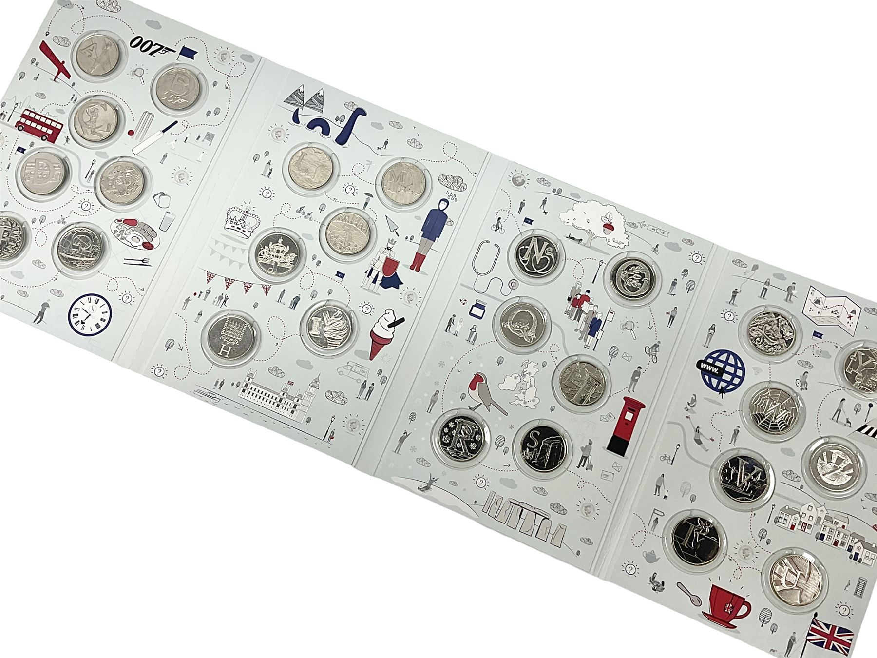 The Royal Mint 'The Great British Coin Hunt Quintessentially British A to Z' 2018 ten pence coin set, in card folder