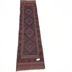 Meshwani red and blue ground runner, repeating border, 240cm x 58cm