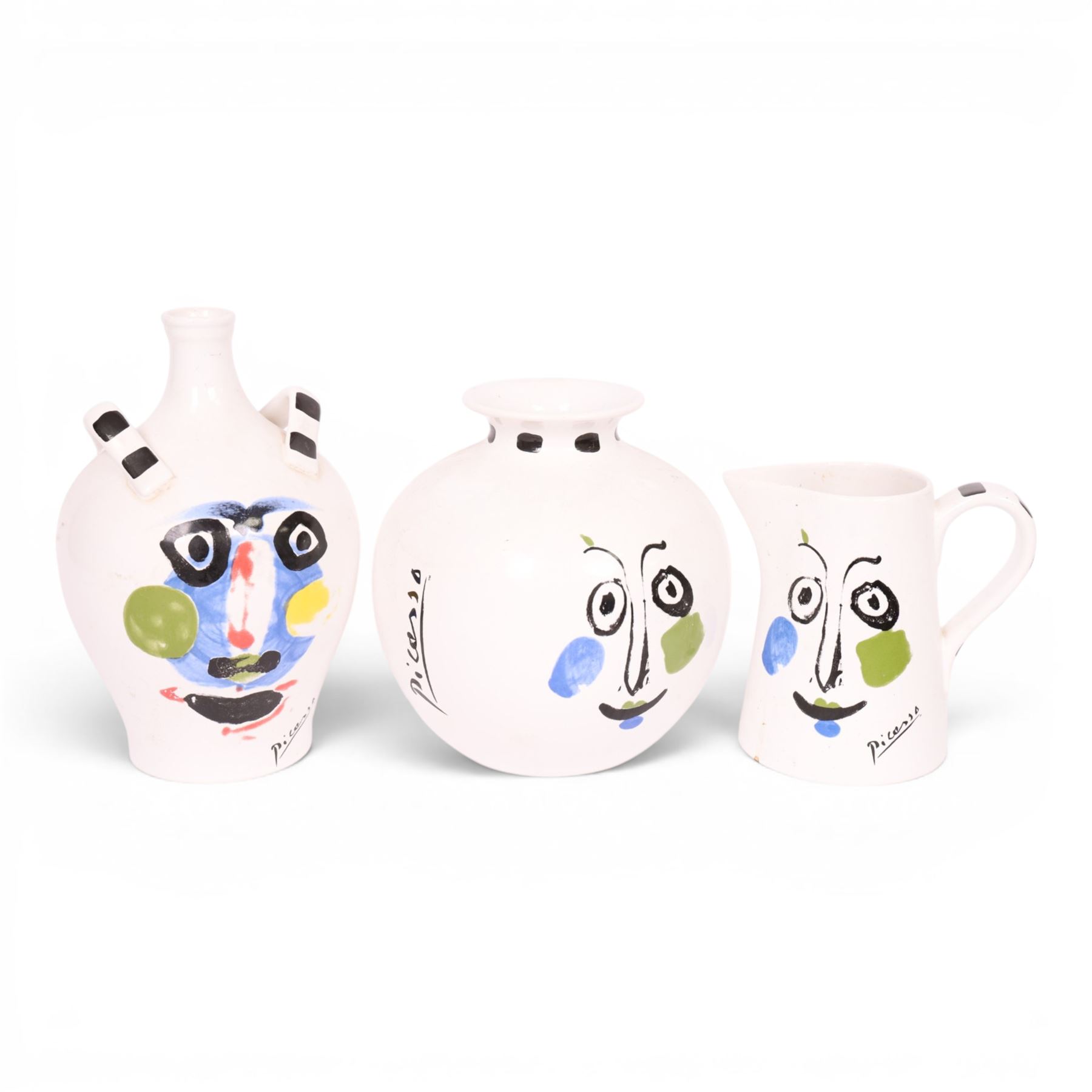 Picasso Masterpiece Editions, two vases and a jug of Living Face, 1963, printed marks beneath and dated 1996, largest H33cm