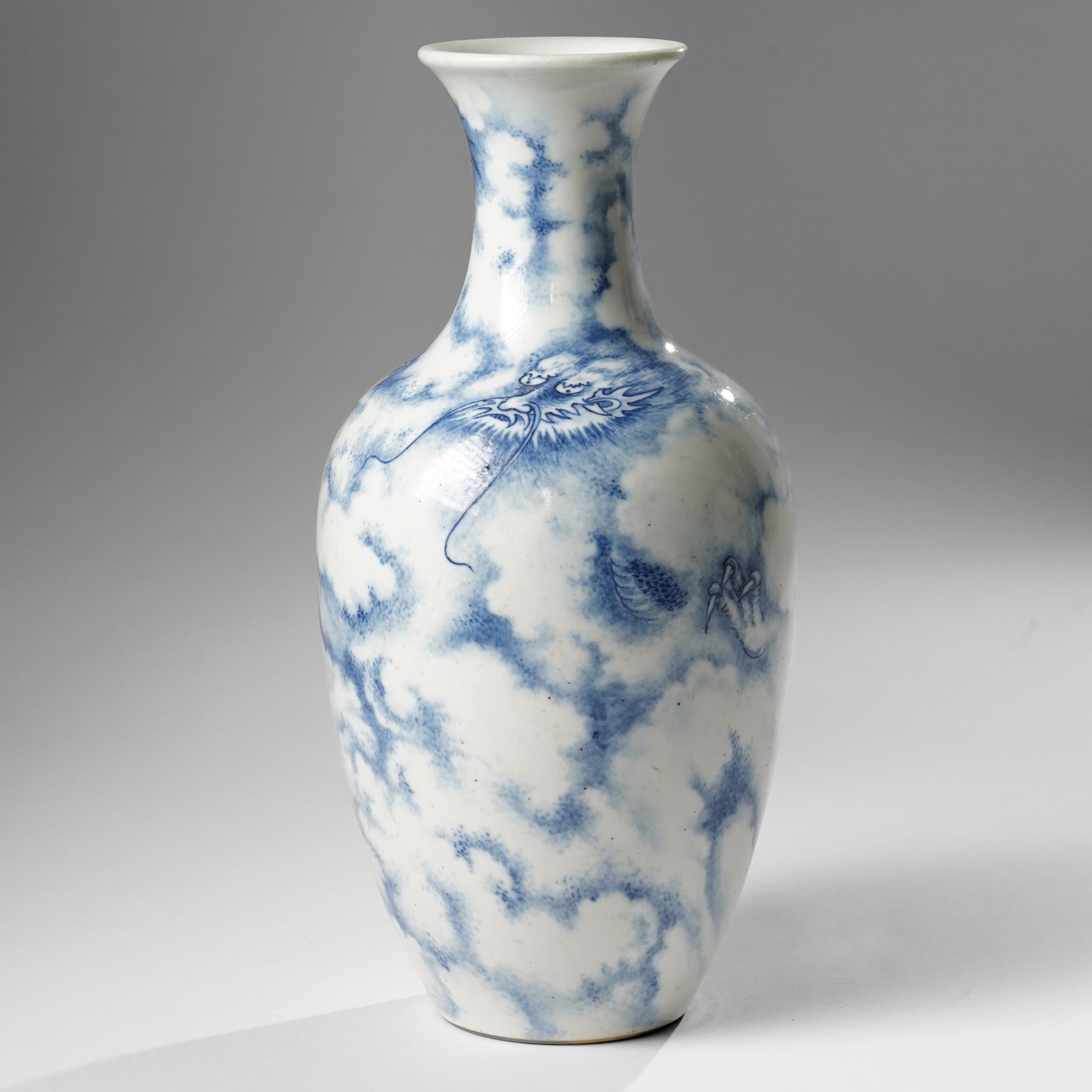 Chinese blue and white vase, of baluster form, painted with a dragon among clouds, unmarked, H26cm 