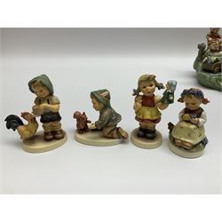 Collection Hummel figures by Goebel, together with three hummel landscapes, Hummel Quelle, Hummel Weiher and Hummel Garten
