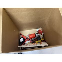 Fischer Technik/Lego/Playmobil - thirteen model building sets comprising eight Fischer Technik sets 50, 50/1, 50v, 50/2, 50+mot1 and two 50S, 50/1 add-on pack, with spare parts packs 01, 03, 05, two 22 and 30; two Lego sets comprising C107 and Lego Systems 103, part-set 870 and 970; Playmobil no.3520 set; four boxes of loose lego, various instruction manuals and a scrapbook 