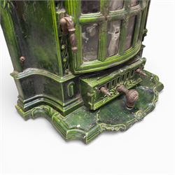 Art Nouveau French green enamelled cast iron stove by Deville & Cie