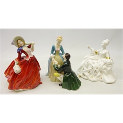  Three Royal Doulton figures comprising 'Antoinette' HN2326, 'The Suitor' HN2132 and 'Autumn Breezes' HN1934 (3)  