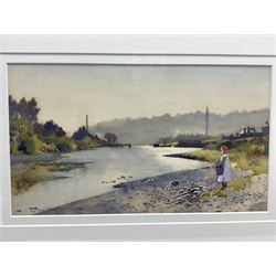 Charles Eyres Simmons (Cornwall 1872-1955): Young Ladies at the Riverside, pair watercolours signed 20cm x 25cm and 23cm x 38cm (2)