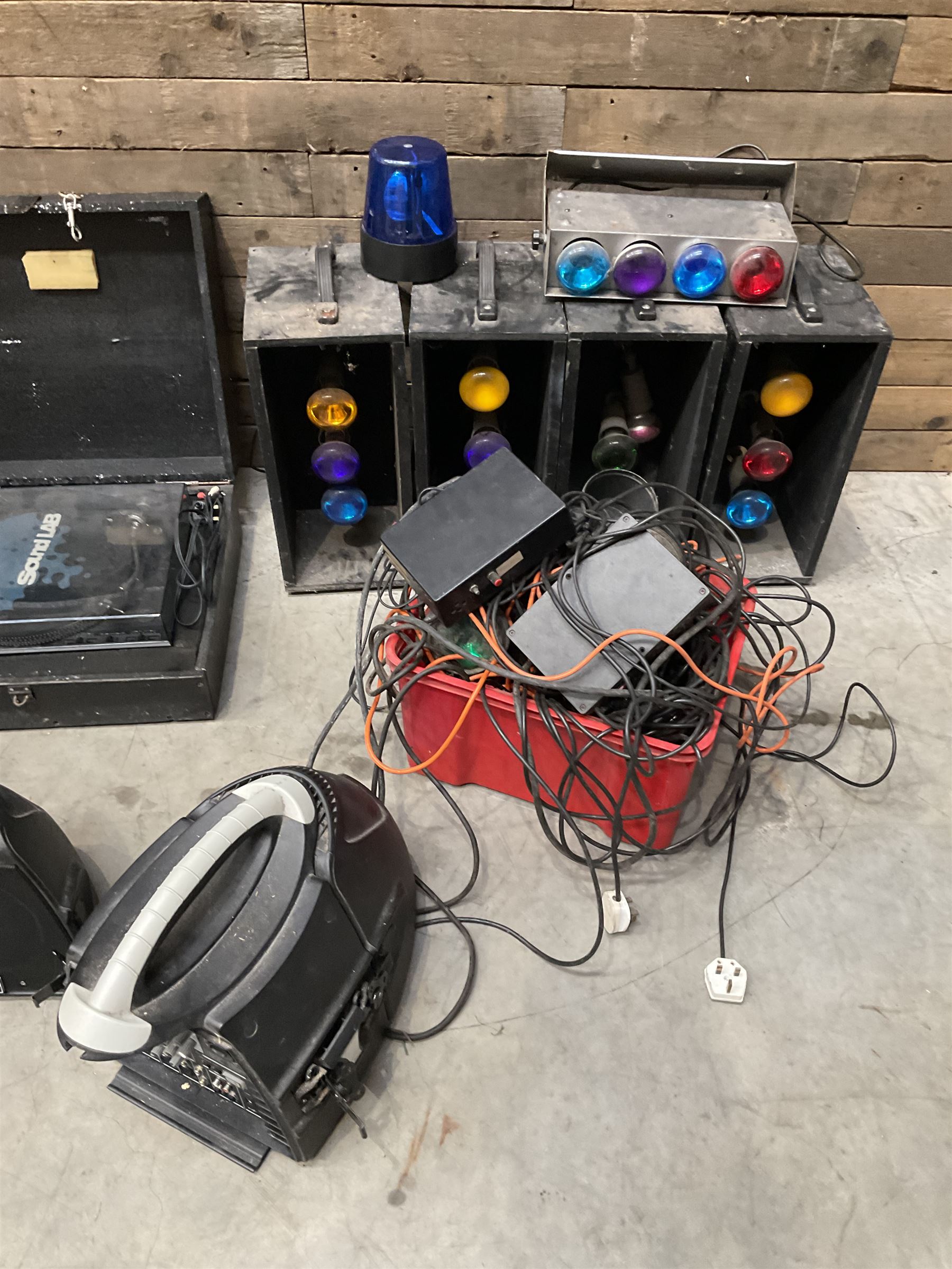 Collection of vintage disco equipment, to include Sony separates, cabinet lights, mixers, turntable etc