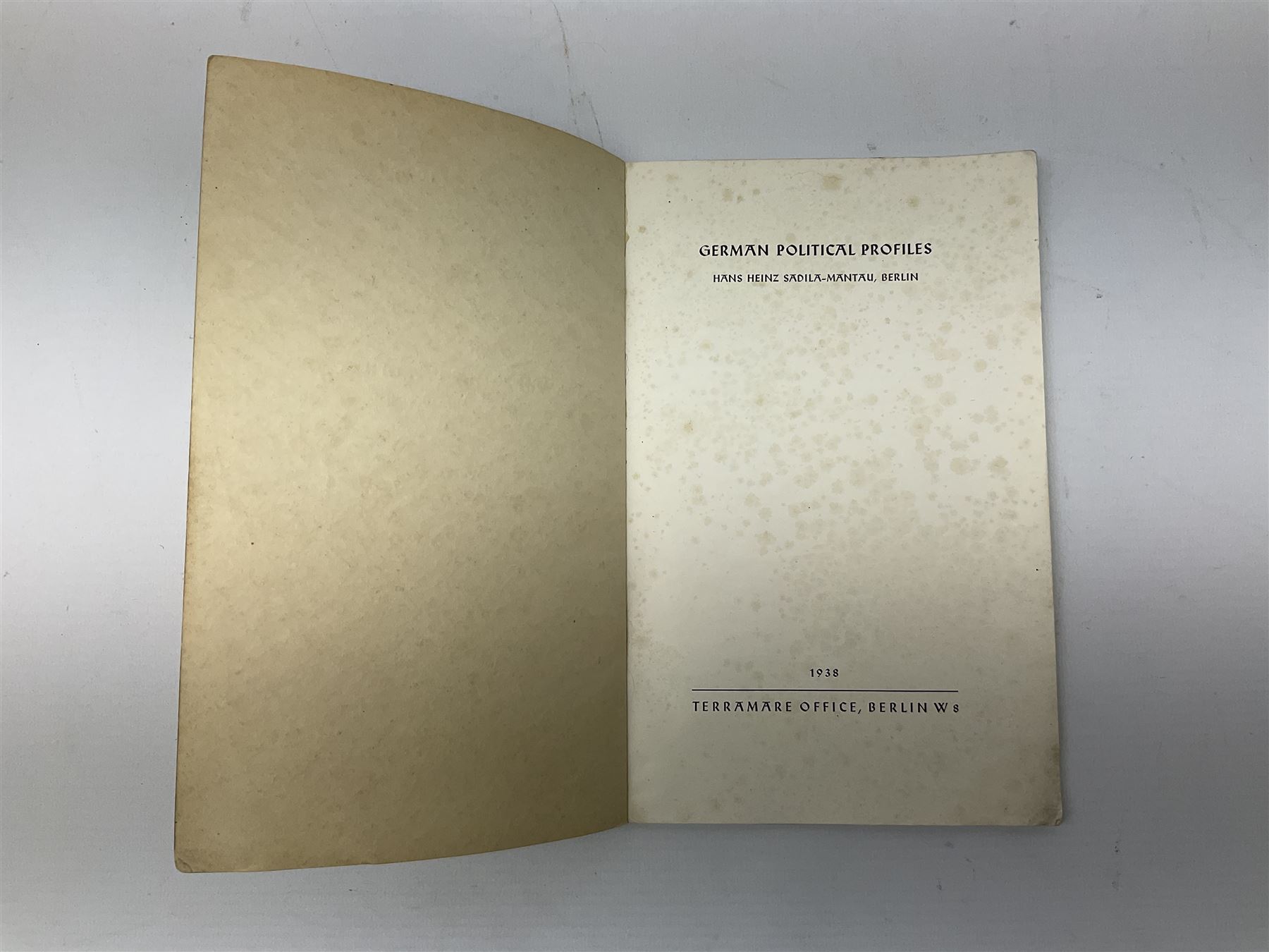 Set of six 1938 German booklets by Terramare Publications comprising No.1 Adolf Hitler by Philip Bouhler, No.2 German Political Profiles by Hans Heinz Sadila-Mantau, No.3 Versailles in Liquidation by Friedrich Grimm, No.4 German Law and Legislation by Erich Schinnerer, No.5 German Labour Service by Fritz Edel and No.6 Social Welfare in Germany by Werner Reher; some illustrated; all with English text (6)