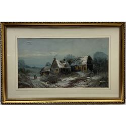 Harry Foster Newey (British 1858-1933): Snow Covered Cottages, oil on board signed 35cm x 63cm