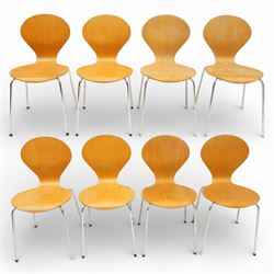 Danerko - mid 20th century set of eight ‘Ant’ plywood dining chairs, moulded beech plywood...