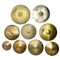 Graduated set of nine drum kit cymbals c