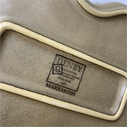 A Denby Marrakesh pattern dinner service, comprising six dinner plates, six dessert plates, seven side plates, two serving dishes, six bowls. six tea cups, six saucers, six coffee mugs, milk jug and saucer.
