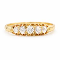 Early 20th century 18ct gold diamond ring, set with five old cut diamonds, total diamond w...