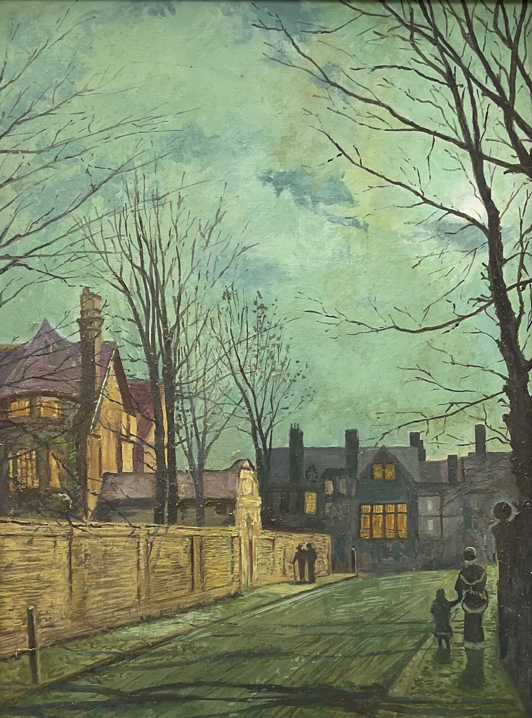 Robert Wood (British 20th century) after Atkinson Grimshaw: Moonlight Street scenes, two oils on board signed and dated (19)94/97, 46cm x 37cm (2)