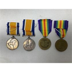 Two pairs of WW1 medals comprising British War Medal and Victory Medal awarded to 2076 Pte. J.T. Rushby Linc. R. and 18924 Pte. W.J. Rodd Glouc. R.; all with ribbons (4)