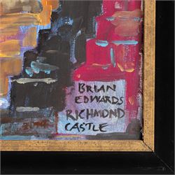 Brian Edwards (British 1944-): 'Richmond Castle', acrylic on canvas signed and titled 39cm x 50.5cm
Notes: Dr Brian Edwards is Emeritus Professor of Architecture at ECA Edinburgh University. He is the author of the book ‘Understanding Architecture through Drawing’, has exhibited at the Edinburgh Festival, the RSA and architecture section of the RA Summer Exhibition. As a retired architect, his paintings explore the interface between art and architecture
