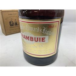 Drambuie Liqueur 75cl 40% vol, together with Dekuyper cherry brandy 1 litre 24% G.L, Dekuyper Peach Brandy 1 litre 24% G.L and six miniature singapore slings 17.5% vol 50ml
