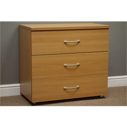  Oak finish three drawer chest, W81cm, H74cm, D43cm  