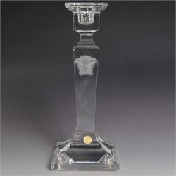 Rosenthal Versace pair of glass candlesticks, of square form, with candles and in original box, H25cm