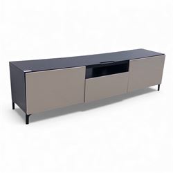 IKEA - contemporary black and beige low media unit, rectangular form with high-gloss black...