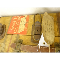  Mid 20th century military tin suitcase and trunk, both bearing labels for Warrant officer II Sculpher, Royal Army Educational Corps, on vessel Captain Cook, sailing to Christmas Island, possibly to observe the first British thermonuclear bomb test (2)  