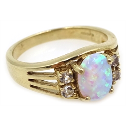  Gold opal and white topaz ring, hallmarked 9ct  