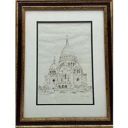Stephen Wiltshire (British 1974-): 'Sacre Coeur' Paris, pen and ink sketch signed titled and dated October 1988, personalised dedication verso 29cm x 19cm 
Notes: Wiltshire is a renowned autistic savant who can produce detailed architectural drawings from memory after viewing a scene just once. He has been compared to the character of Raymond Babbitt in the 1988 film Rain Man, which the artist considers one of his favourite films; coincidentally, the present picture was drawn by Stephen in the same year, when he was aged just fourteen. The following year, he appeared on the cover of You magazine with actor Dustin Hoffman, who portrayed Babbitt. In 2006, he was awarded an MBE and opened a permanent gallery on the Royal Opera Arcade in London.