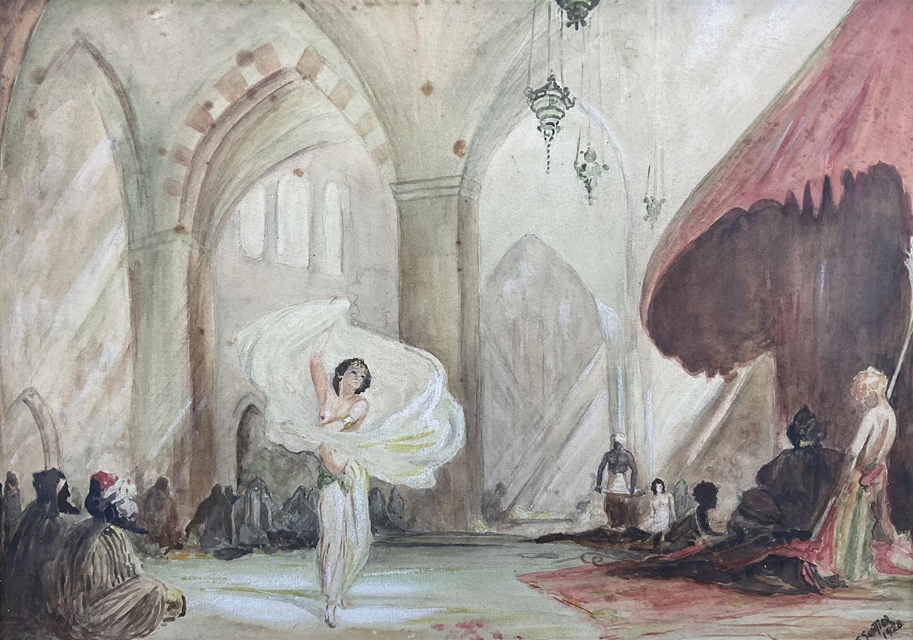 F Suntier (Early 20th century): The Harem, watercolour signed and dated 1928, 26cm x 36cm