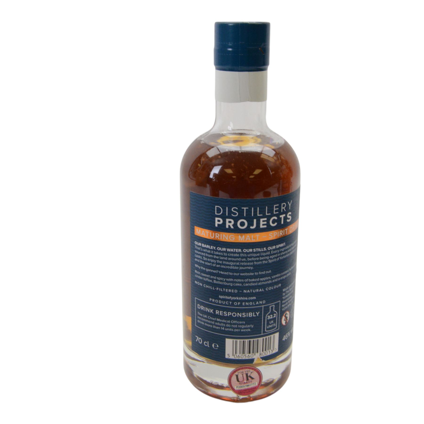 Spirit of Yorkshire Distillery, distillery projects maturing malts, full set of six, projects 001-004 70cl 46% vol and project 005, 006 50cl 46% vol
