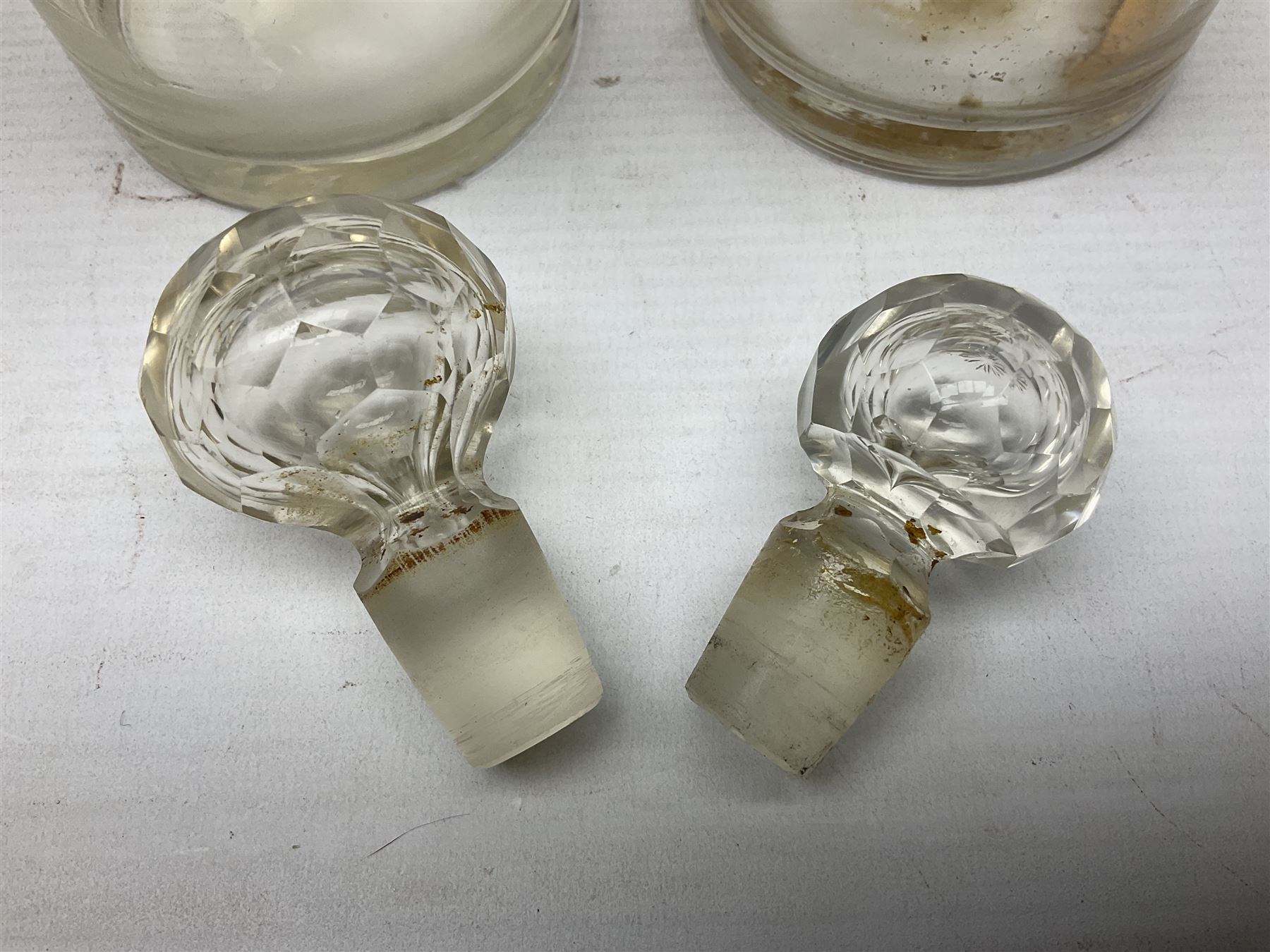 Three Victorian apothecary chemist bottles complete with labels and glass stoppers, H22cm