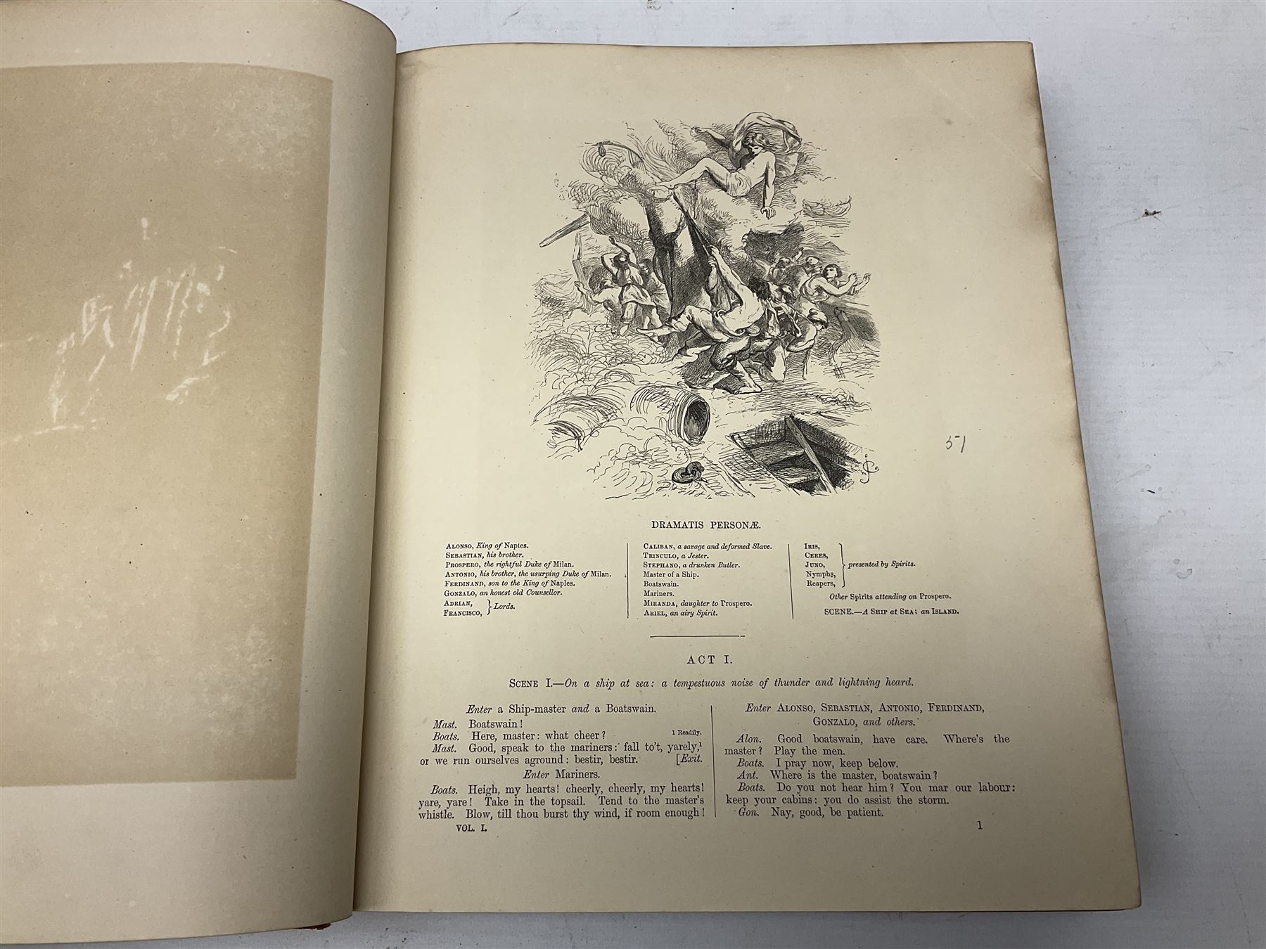 The Library Shakspeare Illustrated by Sir John Gilbert, George Cruikshank and R. Dudley with laid-in colour plates, three volumes, uniformly bound in half leather with a.e.g.