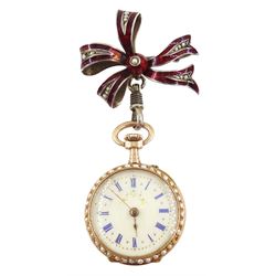Swiss 14ct gold open face keyless cylind