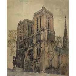Frederick (Fred) Lawson (British 1888-1968): Notre Dame, watercolour signed 34cm x 28cm 