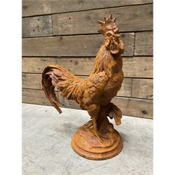 Small weathered cast iron garden cockerel