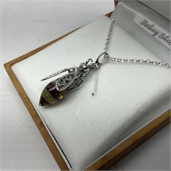 Silver Baltic amber honey bee pendant, stamped 925, boxed