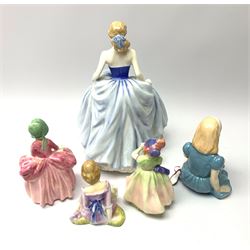 A group of Royal Doulton figures, comprising Classics Figure of the year 2004 Susan HN4532, Bo-Peep HN1811, Babie HN1679, Mary had a little lamb HN2048, and Alice HN2158. (5). 