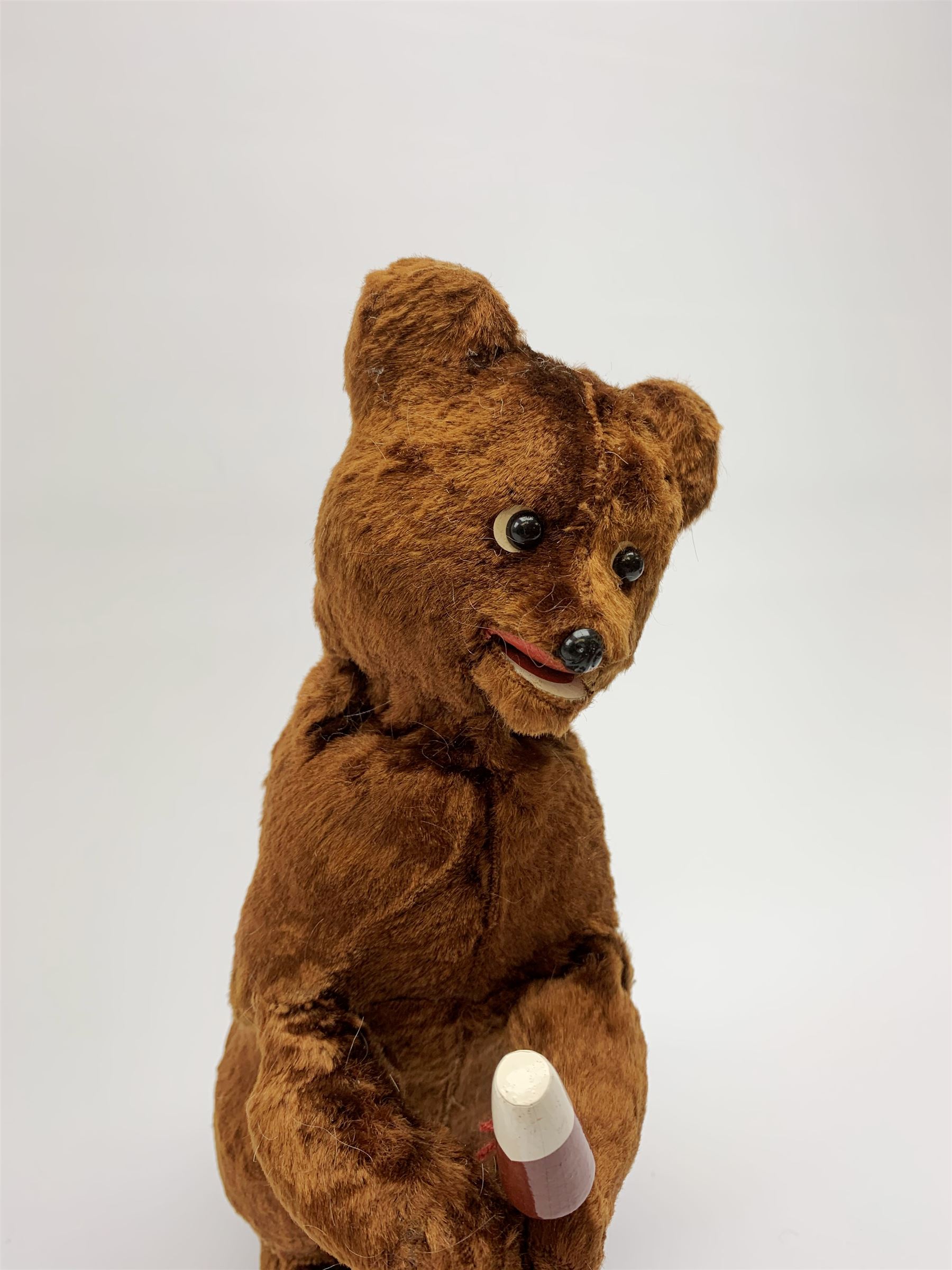 'Meabeab' Russian clockwork plush covered bear c1950s depicted standing with open mouth holding an ice lolly H9