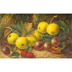 Oliver Clare (British 1853-1927): Still Life of Apples and Plums, oil on wood panel signed...