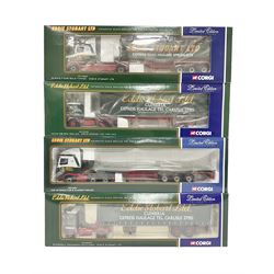 Corgi - four limited edition 1:50 scale Eddie Stobart heavy haulage vehicles comprising CC12802 Scania T-Cab Bulk Tipper; CC13207 DAF XF Space Cab and Flatbed Trailer; CC13101 Volvo F88 Box Trailer; and CC12607 Scammell Crusader Tautliner; all boxed (4)