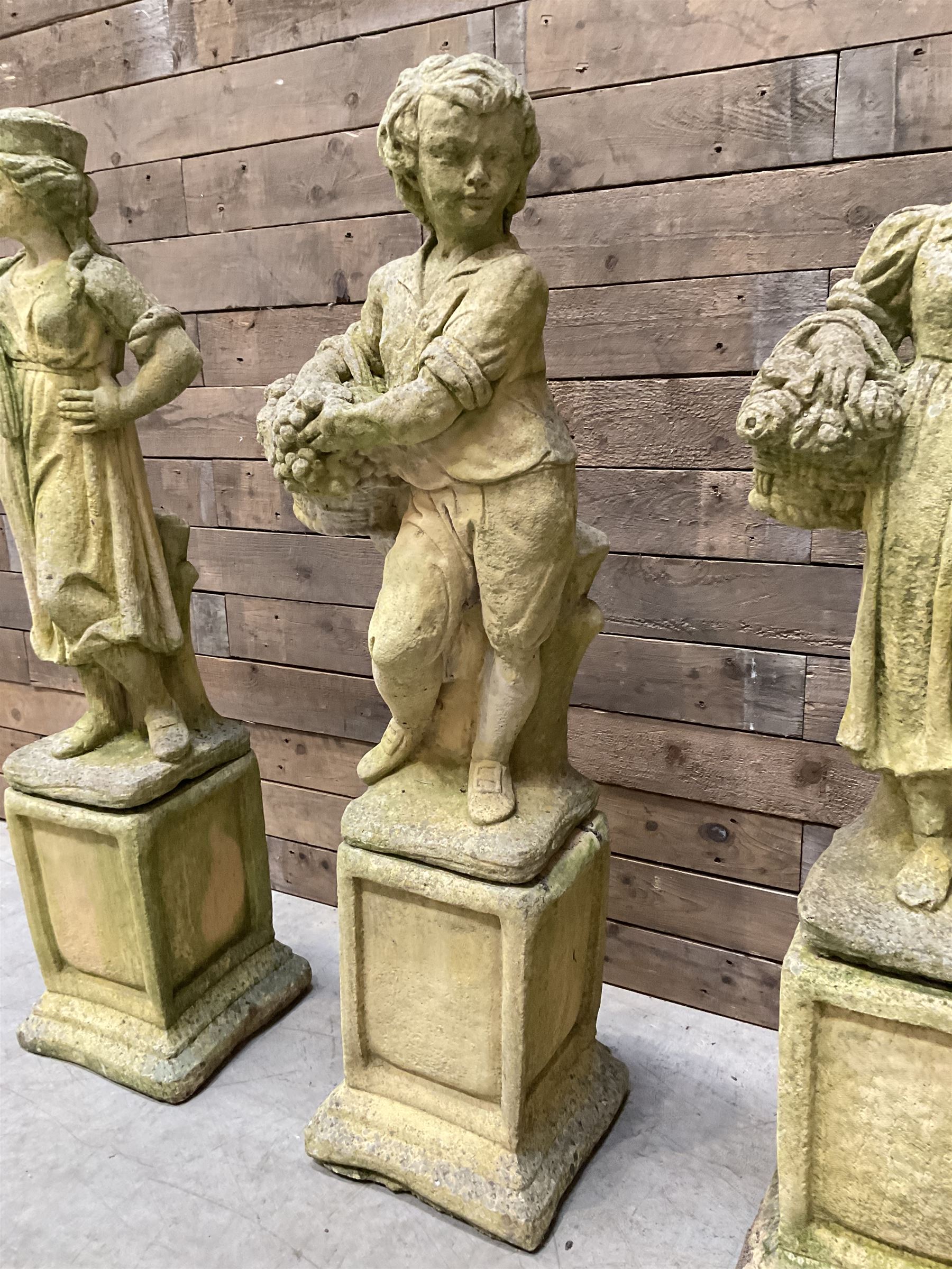 The Four Seasons - set of four cast stone garden figures on plinths