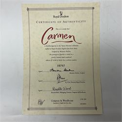 Two Coalport Ladies of Fashion figures, Shirley and Lorraine, both with original box, together with Royal Doulton figure, Carman from Opera Heroins Collection, with certificate of authenticity 