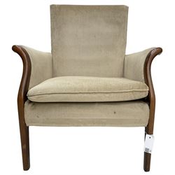 Parker Knoll - stained beech framed upholstered armchair