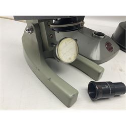 Four microscopes, comprising C Baker London Vickers, Back Diamax no 40956, Opax ABF no 232733 and one other 