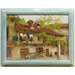  Patrick William Adam RSA (Scottish 1854-1929): 'Near Palanza' Italy, oil on canvas mounted on to board signed, original title with artist's address 'Ardilea, North Berwick verso 29cm x 39cm  
Provenance: private collection