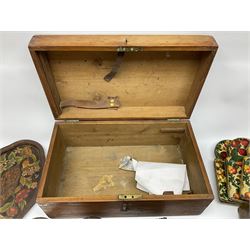 Folk art style dressing table set to include tray, mirror, brush etc, together with pair of wooden tulip vases, large wooden box etc 