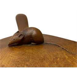 Mouseman - circa. 1940s/50s adzed oak cheese board, oval form with handle, the board carved with mouse signature, by Robert Thompson of Kilburn, L37cm D18cm 