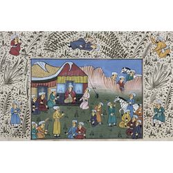 Mughal School (20th century): Figures Gathered, gouache unsigned 20cm x 30cm