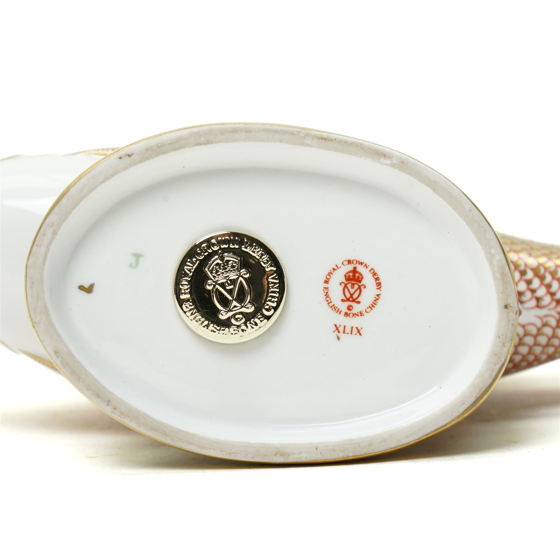 Four Royal Crown derby paperweight comprising Farmyard Cockerel 4504/5000, Farmyard Hen 4115/5000, both boxed and with certificates, Golden Carp and Jenny Wren, all with gold stoppers (4)