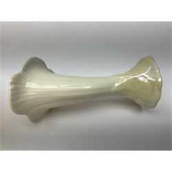 Quantity of Belleek ceramics to include mid-late 19th century jug moulded with green man mask and foliage, date code stamp for 1863-1890, together with later Belleek cornucopia shape vase, jug and other vases together with a Belleek style shell dish raised on branches, tallest H19cm