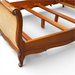 And So To Bed - 5ft king size bed double 'Louis' caned bed with white upholstered sprung base panels, with scrolled headboard and footboard enclosing a double caned panel, on short cabriole supports  
